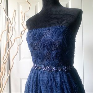 ADRIANNA PAPELL Navy Blue Rosette Ballgown